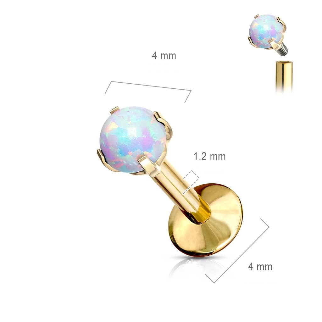 Titane Labret Bille Opale Argent Filetage Interne