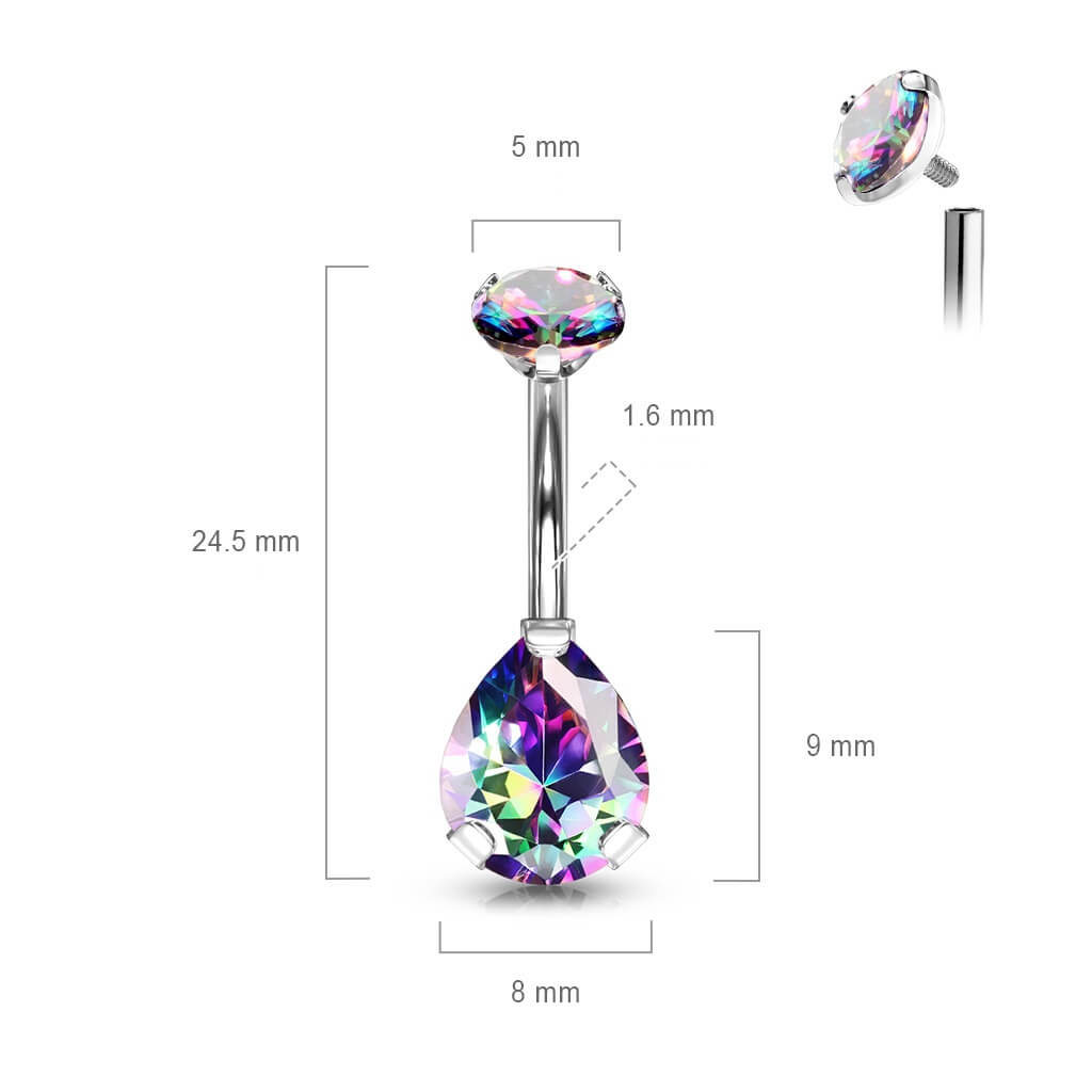 Titanium Belly Button Piercing Drop Zirconia Internally Threaded