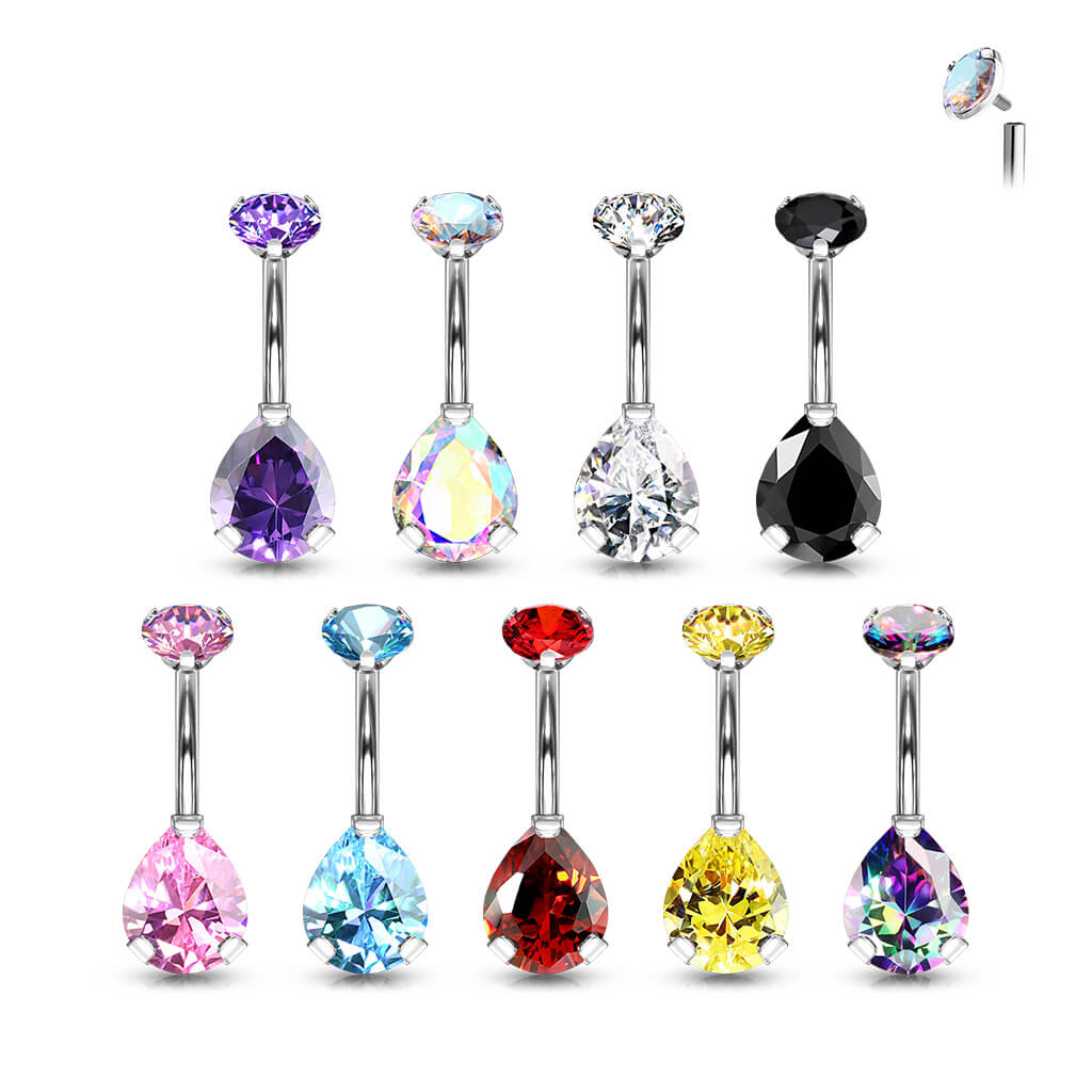 Titanium Belly Button Piercing Drop Zirconia Internally Threaded