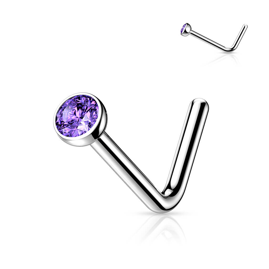 Titanium Nose L-Shape Zirconia Round Silver