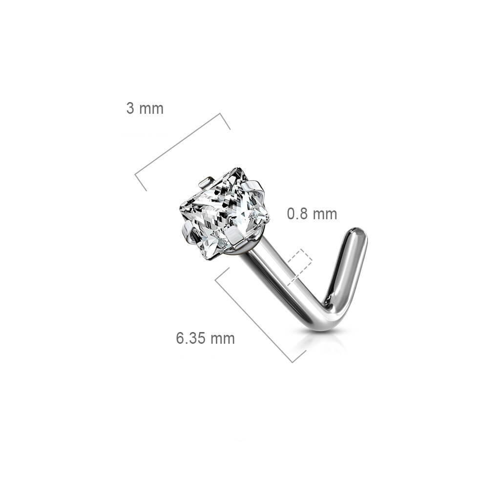 Titanium Nose L-Shape Square Zirconia Silver