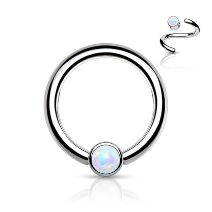 Titan Ring Kugel Flach Opal Silber Biegbar