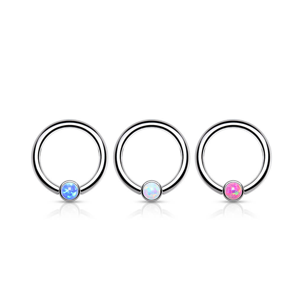 Titan Ring Kugel Flach Opal Silber Biegbar