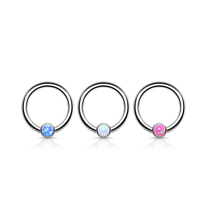 Titan Ring Kugel Flach Opal Silber Biegbar