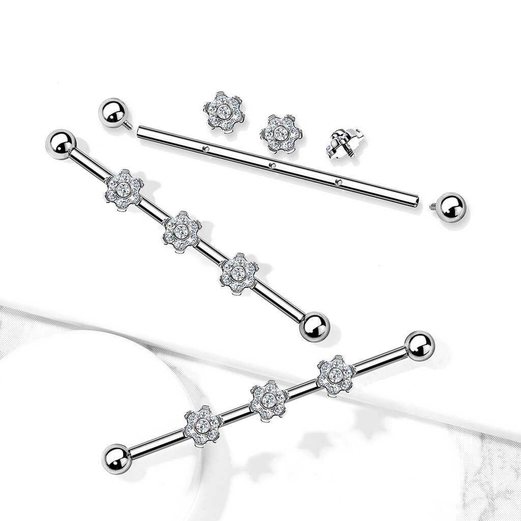 Titanium Industrial Barbell 3 Flower attachments Zirconia Internally Threaded