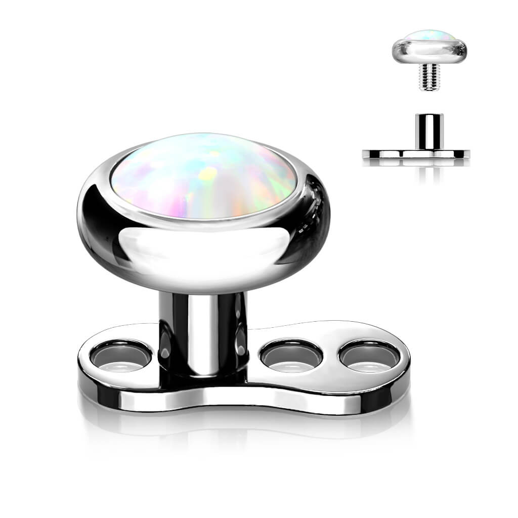 Titan Dermal Anchor Opal Flach Silber Gewinde 2mm Innengewinde