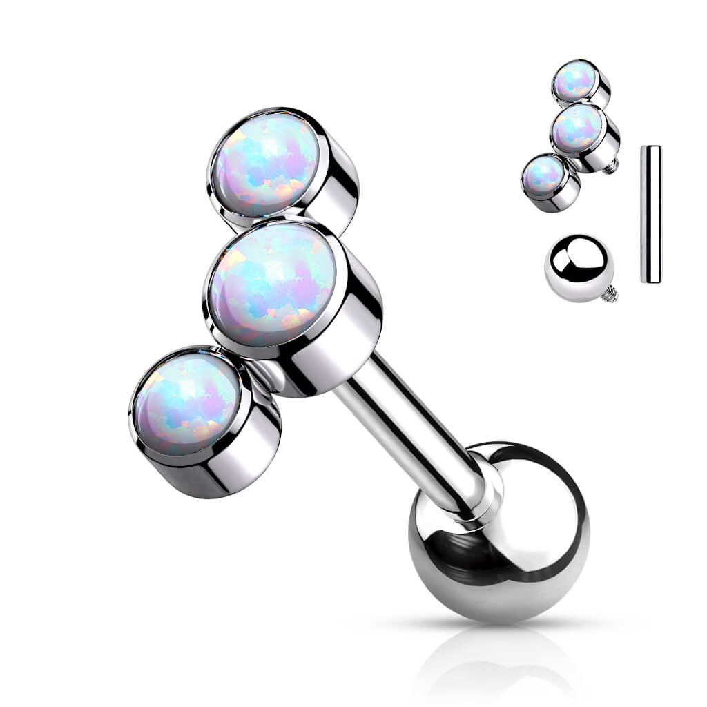 Titanium Barbell 3 Opal Silver Internally Threaded