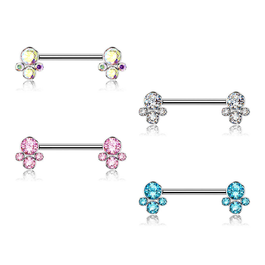 Titan Nippelpiercing 4 Zirkonia Silber Innengewinde