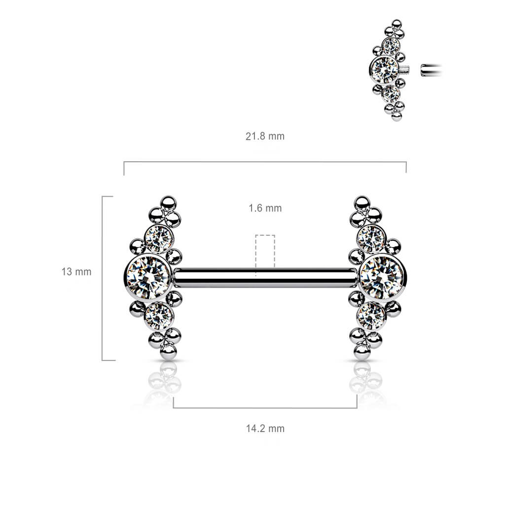 Titan Nippelpiercing 3 Zirkonia Silber Innengewinde