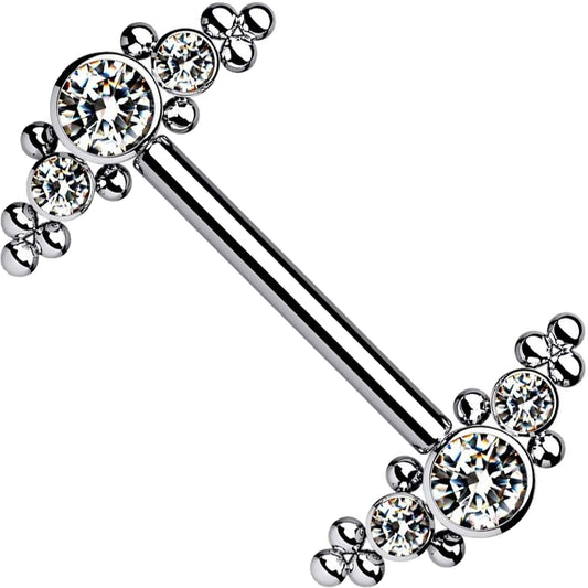 Titanio Piercing Capezzolo Trifogli argento con 3 zirconi Filettatura Interna