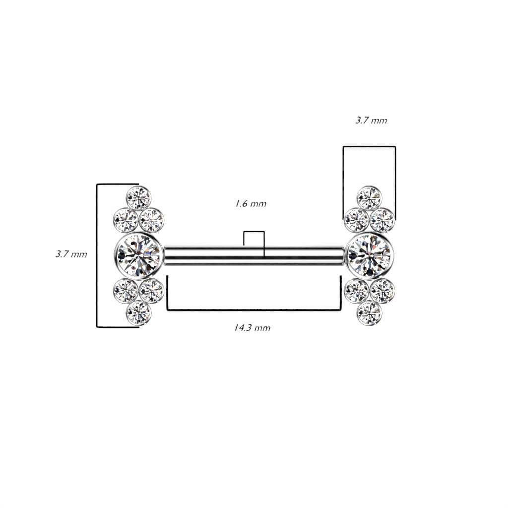 Titanio Piercing Capezzolo Trifogli di zirconi Filettatura Interna