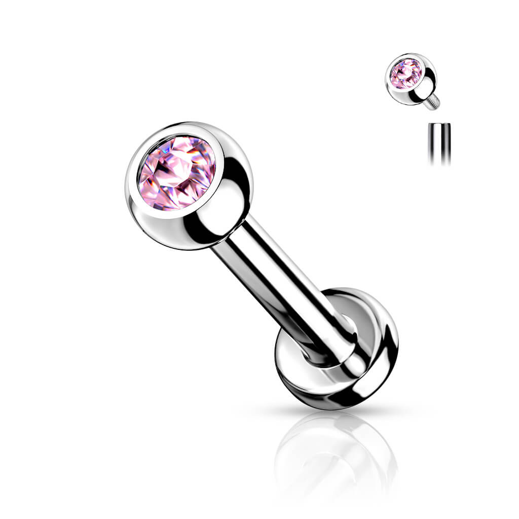 Titane Labret Bille Zircone Argent Filetage Interne