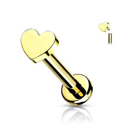 Titanium Labret Heart Flat Internally Threaded