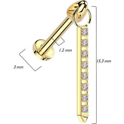 Titanium Labret dangle zirconia Internally Threaded