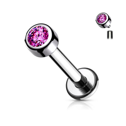 Titan Labret Zirkonia Rund Silber Innengewinde