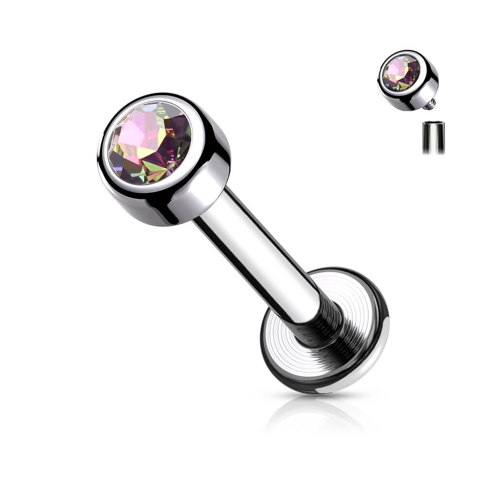 Titan Labret Zirkonia Rund Silber Innengewinde