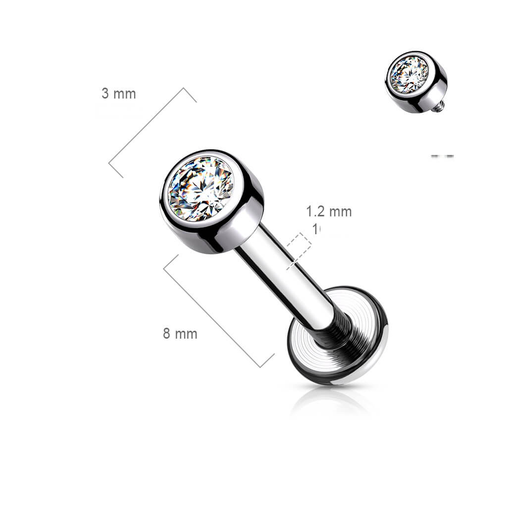 Titane Labret Zircone Ronde Argent Filetage Interne