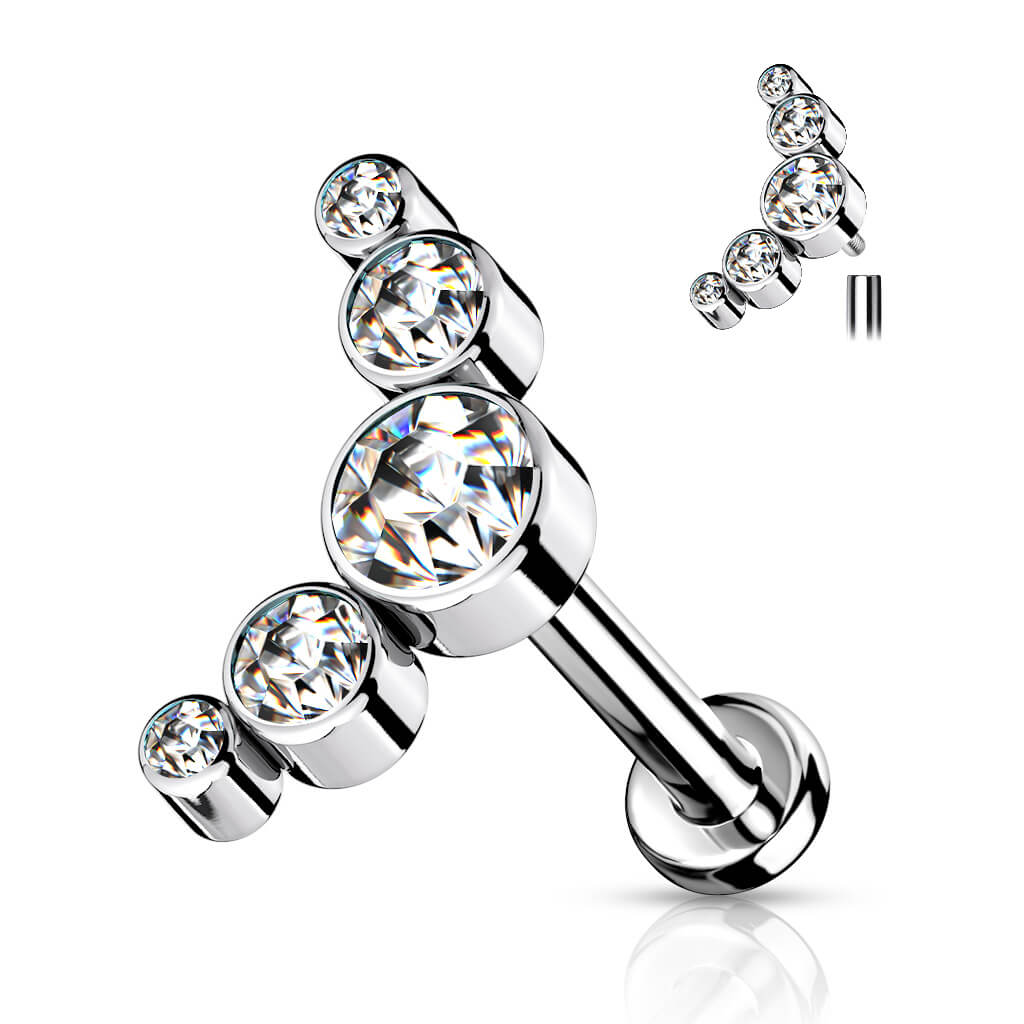 Titanio 5 Circonita Plana Plata Rosca interna Labret