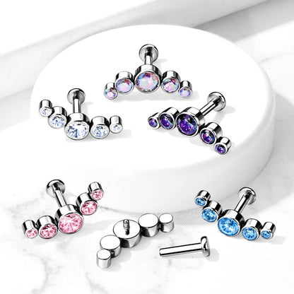 Titanio 5 Circonita Plana Plata Rosca interna Labret