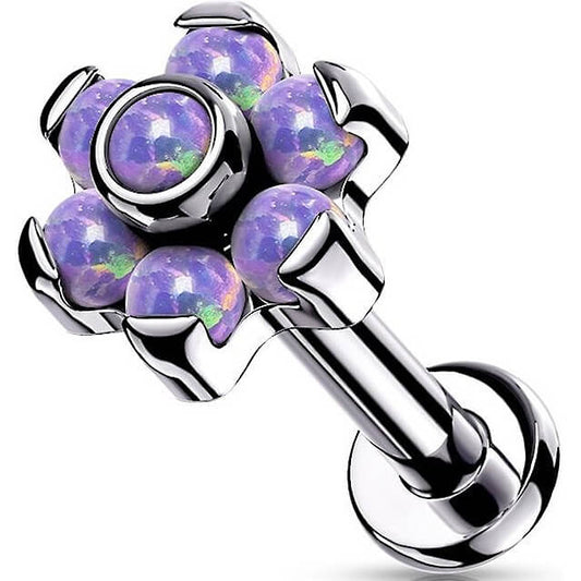 Titanium Labret Flower Opal Silver Internally Threaded