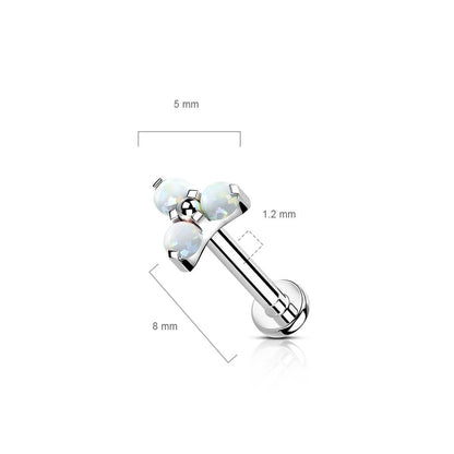 Titanium Labret Triangle Opal Silver Internally Threaded