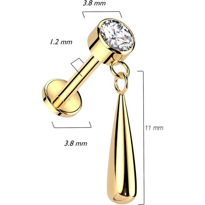 Titane Labret Pendentif Larme Zircone Filetage Interne