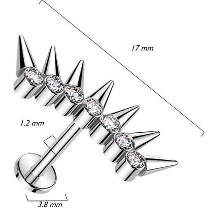 Tytan labret kolce cyrkonie gwint wewnętrzny