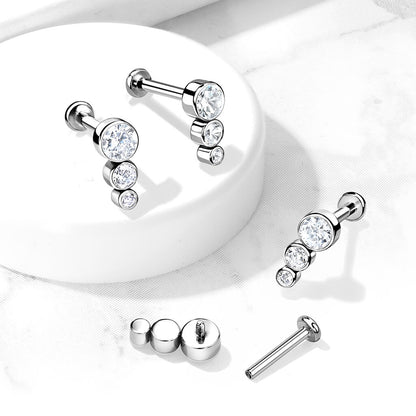 Titan Labret 3 Zirkonia Flach Silber Innengewinde