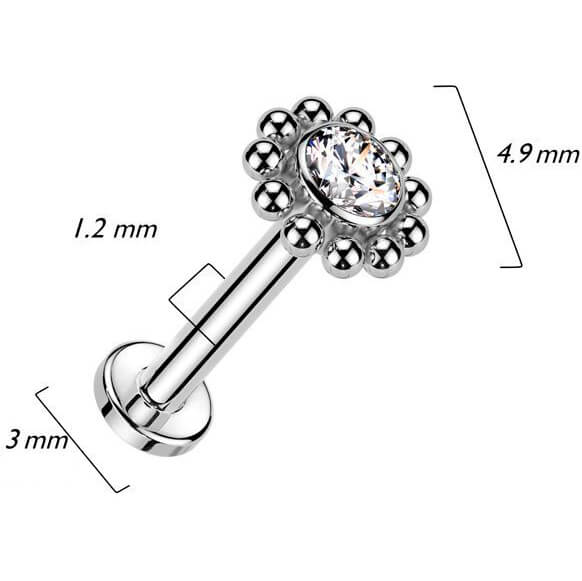 Titanio Labret Zircone con Cornice di Sfere Filettatura Interna