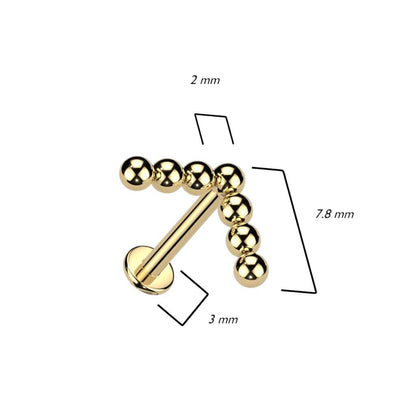 Titane Labret Billes Perlées en L Filetage Interne