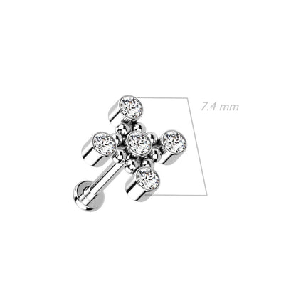 Titanium Labret Cross Zirconia Internally Threaded