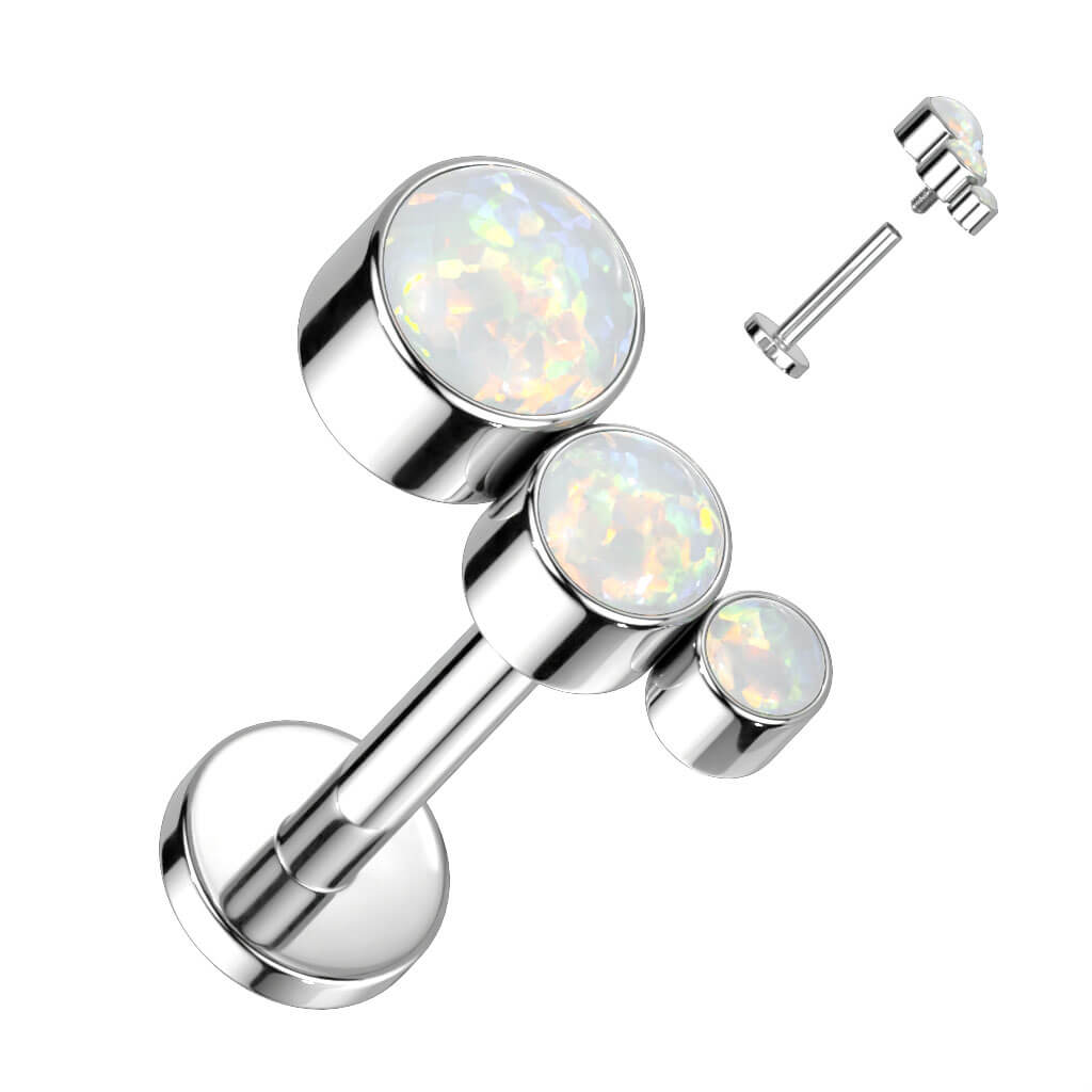 Titanium Labret 3 Opal Silver Internally Threaded