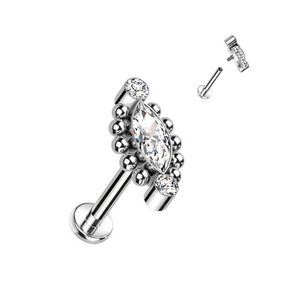 Titanio Circonita talla marquesa Plata Rosca interna Labret