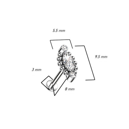 Titane Labret Marquise Zircone Argent Filetage Interne