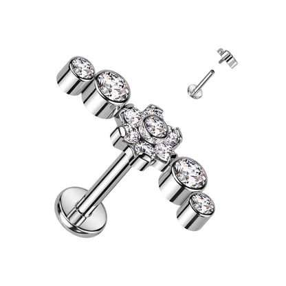 Titanium Labret Flower Zirconia Silver Internally Threaded