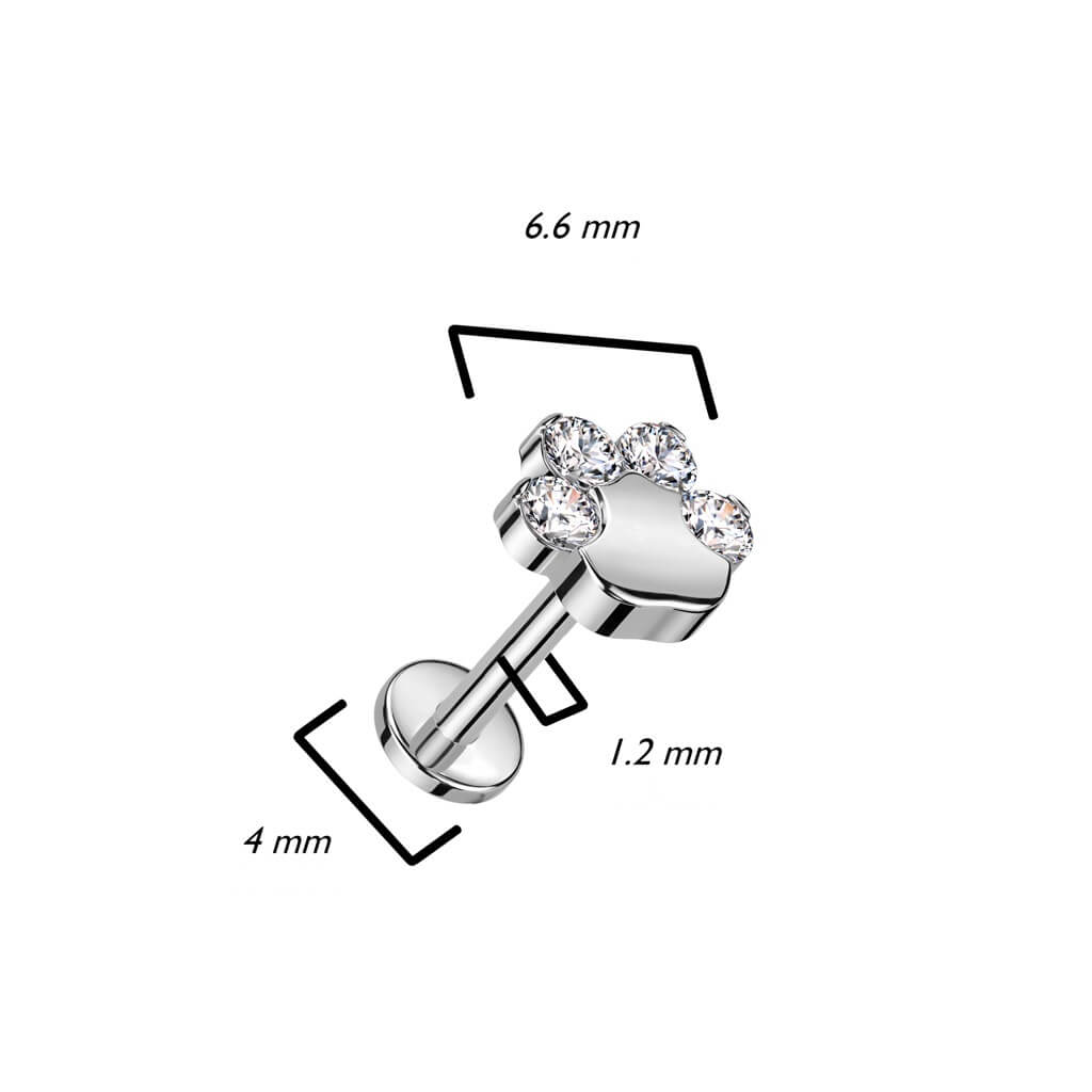 Titanium Labret Paw Zirconia Internally Threaded