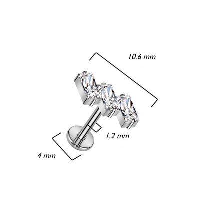 Titan Labret Baguette 3 Zirkonia Innengewinde