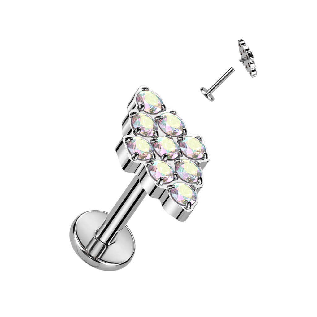 Titanium Labret Diamond shape Zirconia Internally Threaded