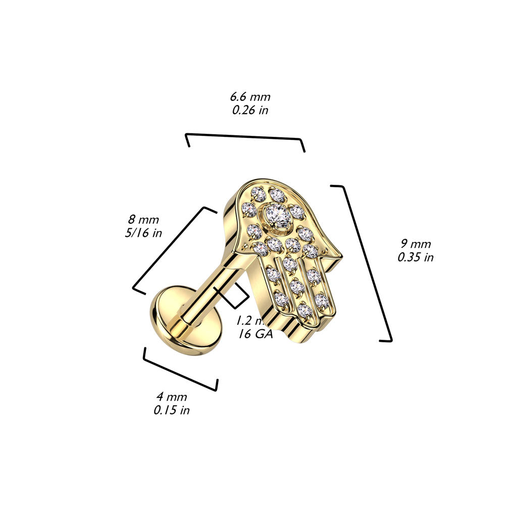 Titanio Hamsa con circonitas Rosca interna Labret