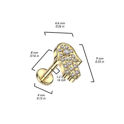 Titanium Labret Hamsa Zirconia Internally Threaded