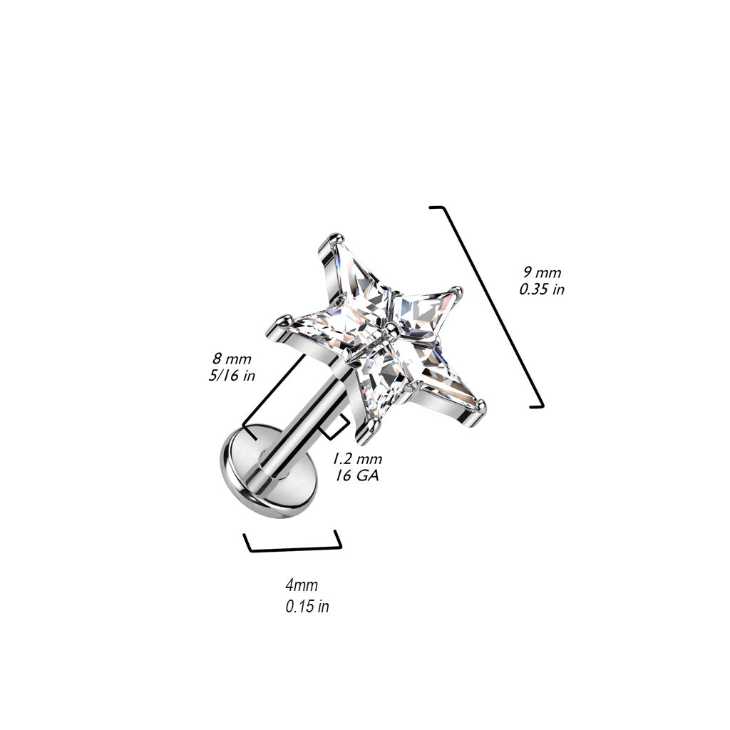 Titanio Labret Zircone a stella Filettatura Interna