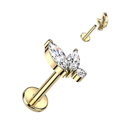 Titanio Labret Zirconi con taglio marquise Filettatura Interna