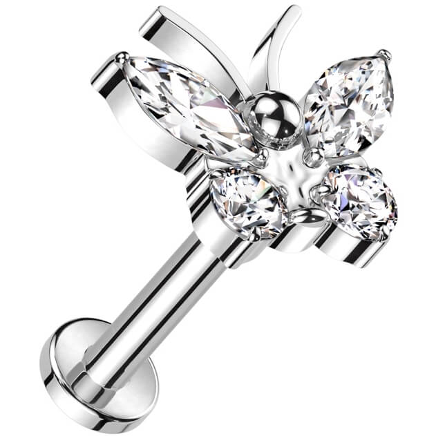 Titanium Labret butterfly zirconia Internally Threaded