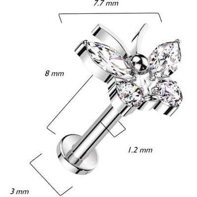 Titanium Labret butterfly zirconia Internally Threaded