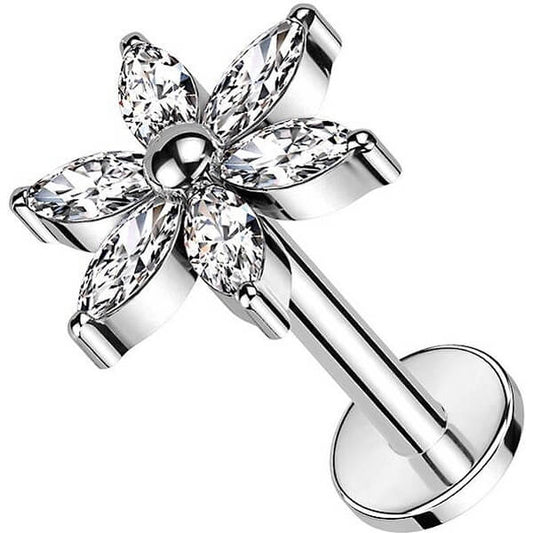 Titanium Labret Flower Zirconia Internally Threaded