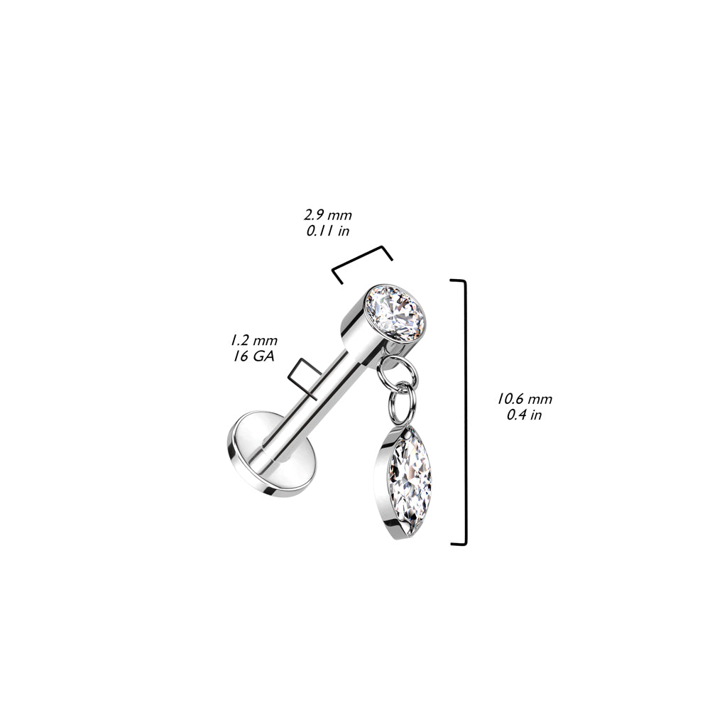 Titanio Colgante de circonita marquesa Rosca interna Labret