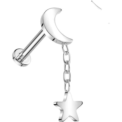 Titanio Luna con Estrella Colgante Rosca interna Labret