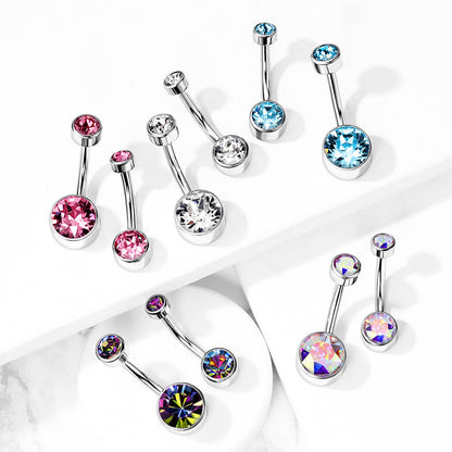 Titanium Belly Button Piercing Zirconia Round Internally Threaded