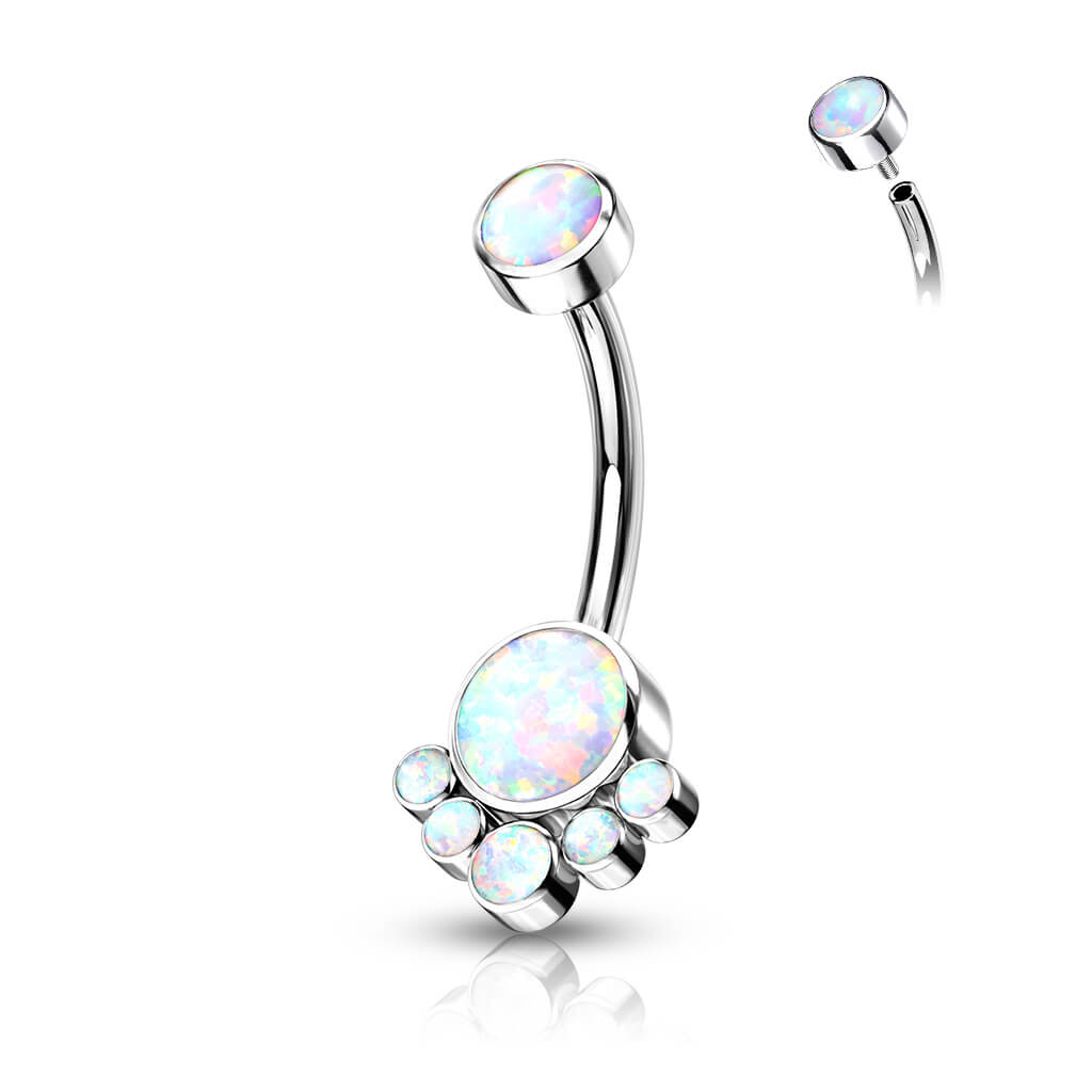 Titanium Belly Button Piercing Opal Silver Internally Threaded