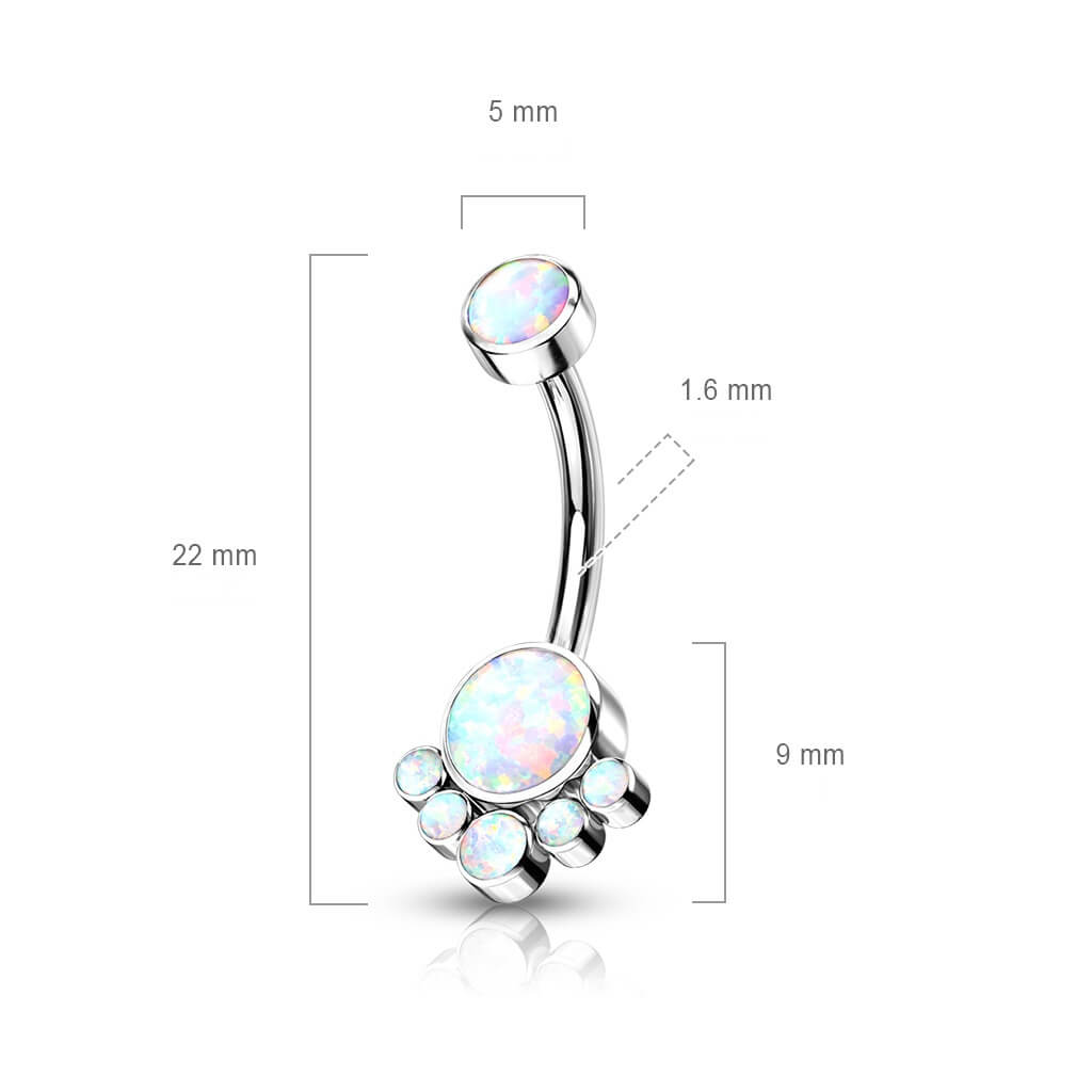 Titanium Belly Button Piercing Opal Silver Internally Threaded